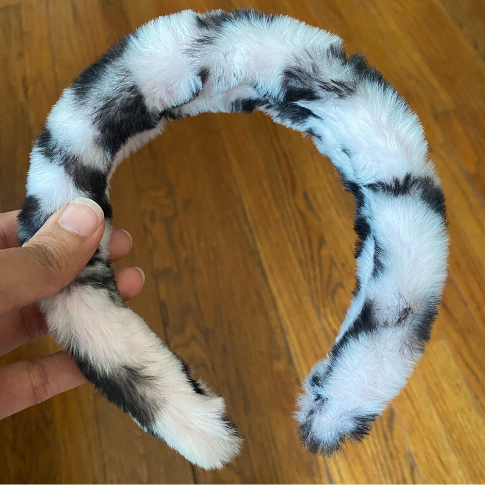 Handmade Black and White Faux Fur Headband